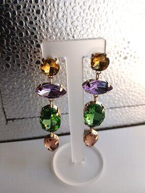 Vintage Style Sparkling Lightweight Large Faux Gems Multicolour Dangle Earrings